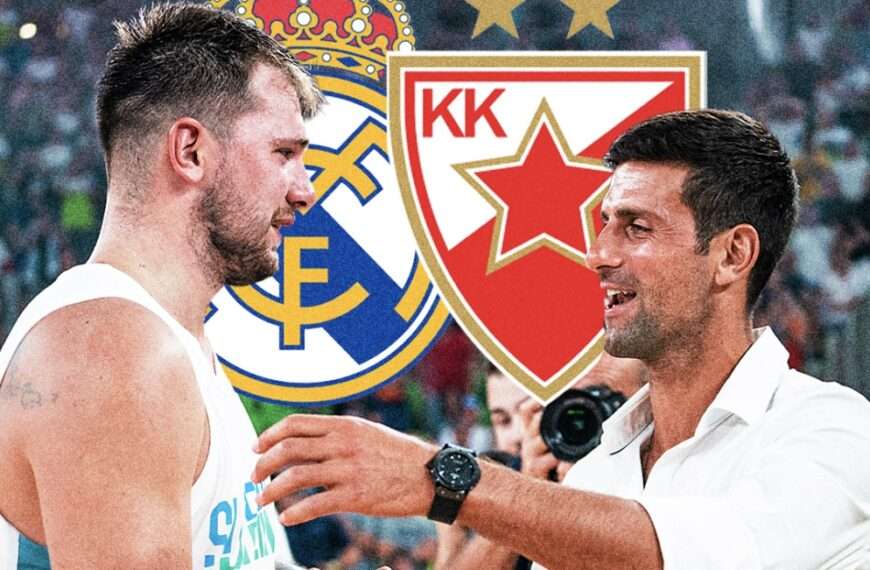 Luka Dončić i Novak Djoković na trybunach podczas meczu Real – Crvena Zvezda